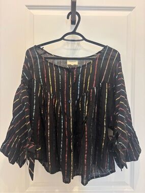 Sezane Black Multi-Color Stripe Button-Front Blouse